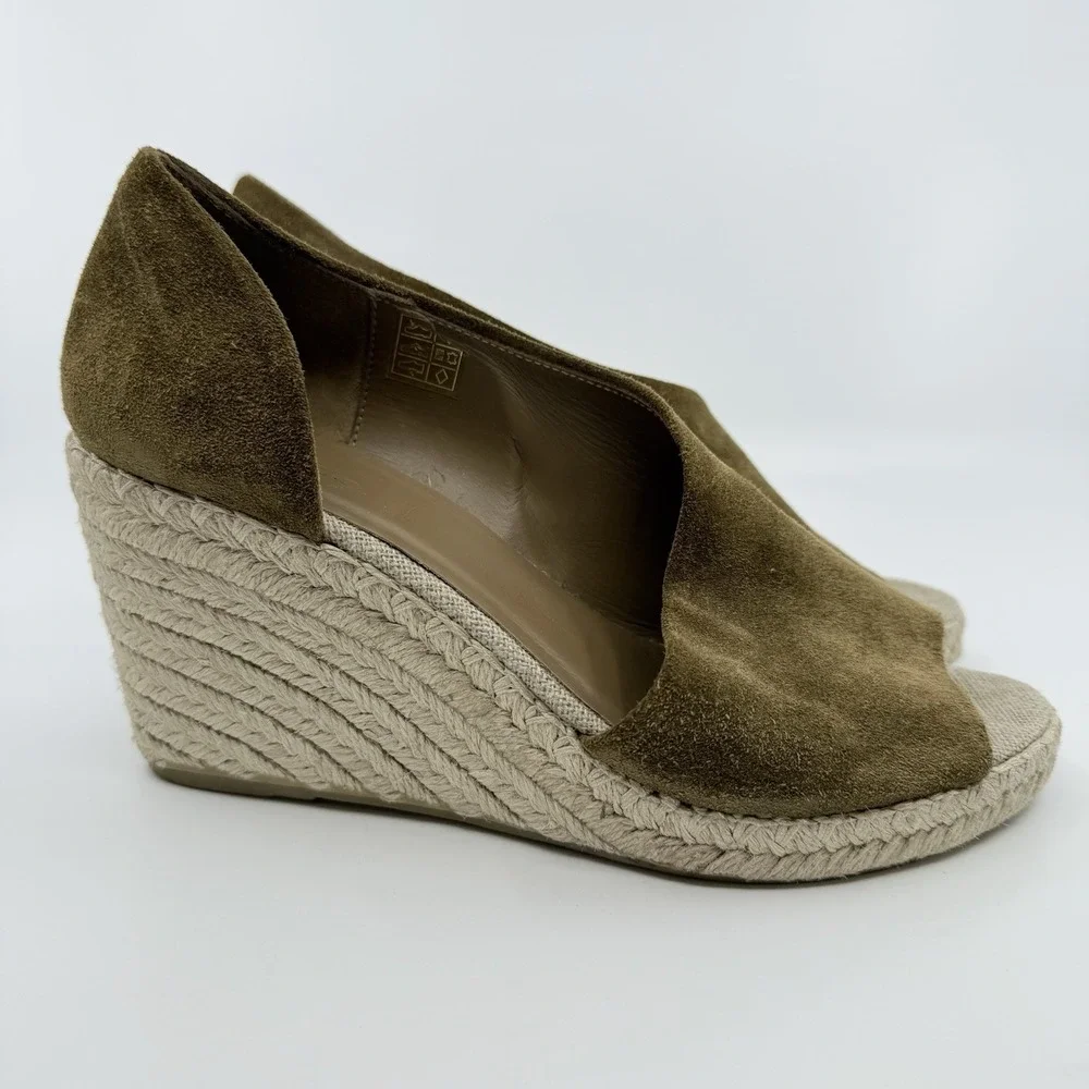 VINCE Sonora Suede Dorsay Jute Platform Wedge‎ Espadrille Sandal Women 8 Olive
